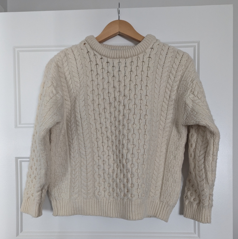 Aran Crafts Cream Crewneck Cable Knit Sweater